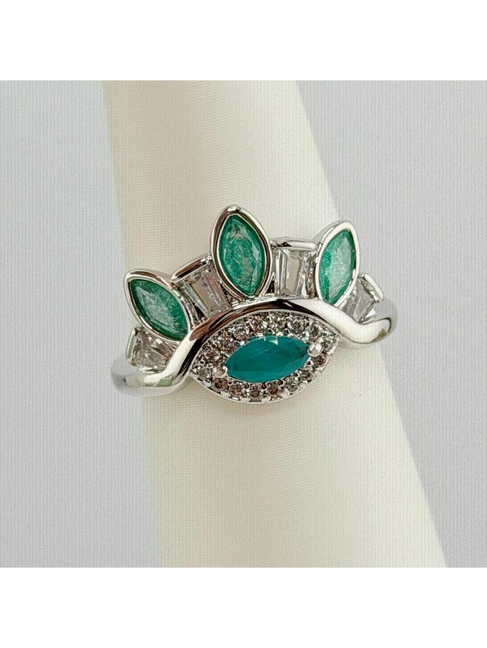 Bomb Party Sz 6 "The Only Halo For Me" Emerald +Quartz & Ice Crystal on Rhodium